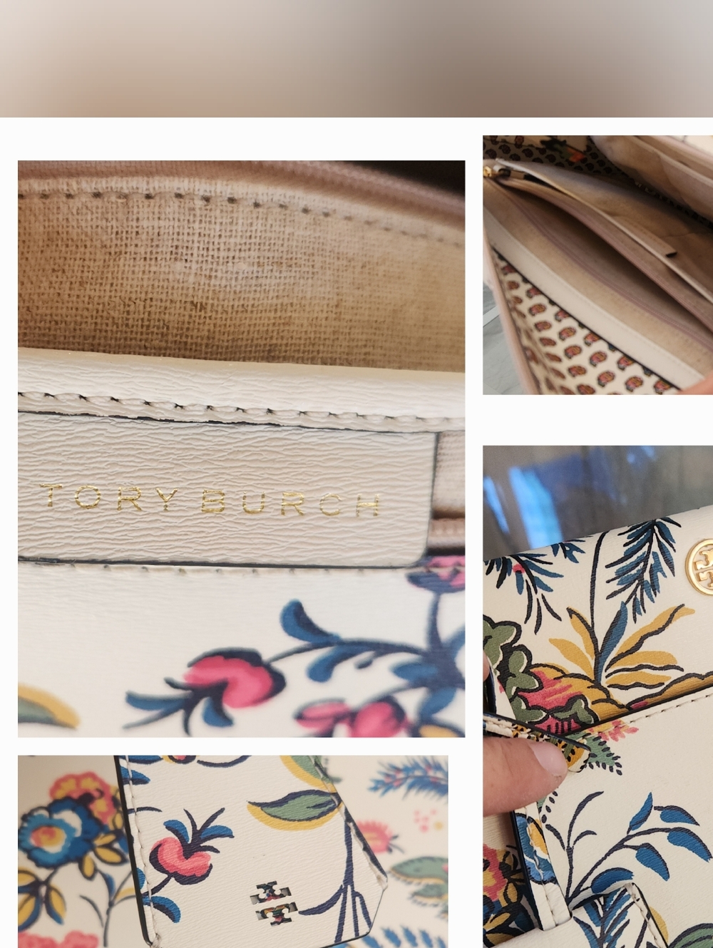 Floral Print Cream Tote Bag with Dual Handles - Picture 6 of 6